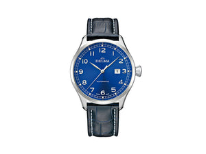Delma Aero Pioneer Automatic Watch, Blue, 45 mm, Leather strap, 41601.570.6.042