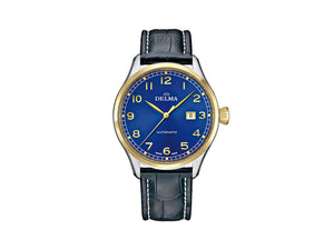 Delma Aero Pioneer Automatic Watch, Blue, 45 mm, Leather strap, 52601.570.6.042