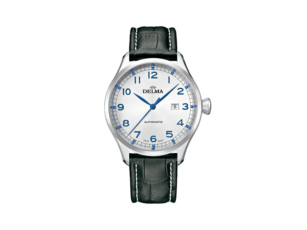 Delma Aero Pioneer Automatic Watch, White, 45 mm, Leather strap, 41601.570.6.062