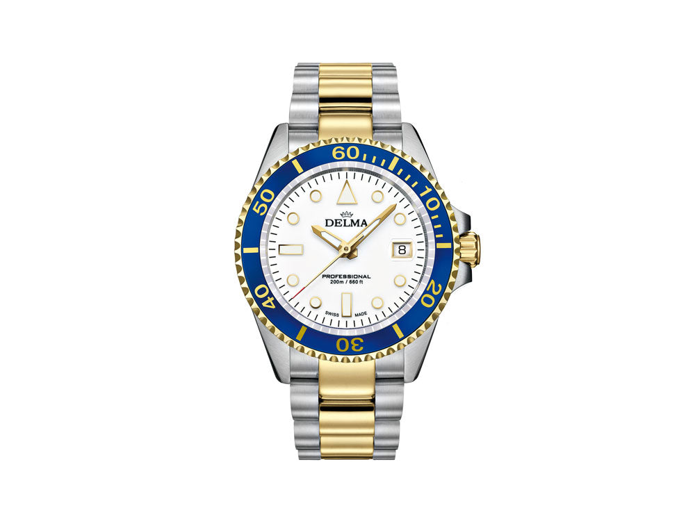 Delma Diver Commodore Quartz Watch, White, 43 mm, 20 atm, 52701.692.6.011