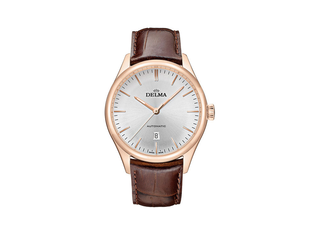 Delma Dress Heritage Automatic Watch, Silver, 43 mm, Leather, 43601.688.6.061