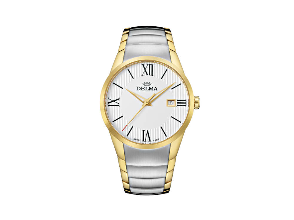 Delma Tarragona Dress Quartz Watch, Gold PVD, White, 40 mm, 52701.618.6.016