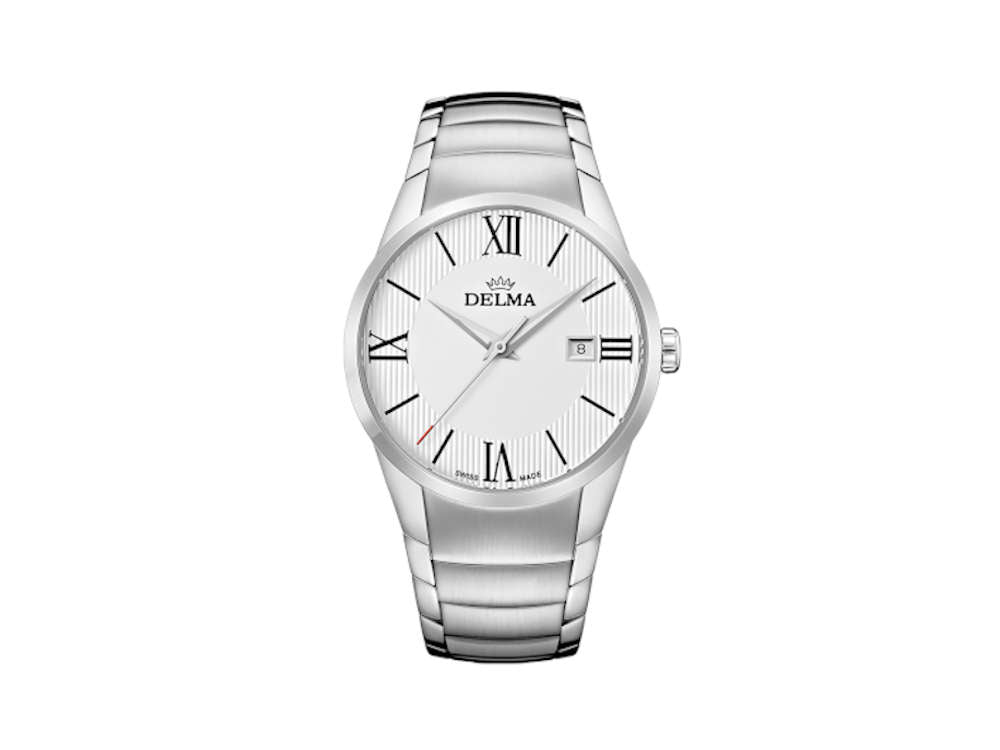 Delma Tarragona Dress Quartz Watch, White, 40 mm, 41701.618.6.016