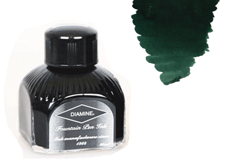 Diamine Ink Bottle, 80ml., Green Black, Italyan crystal bottle