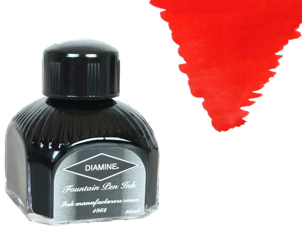 Diamine Ink Bottle, 80ml., Poppy Red, Italyan crystal bottle