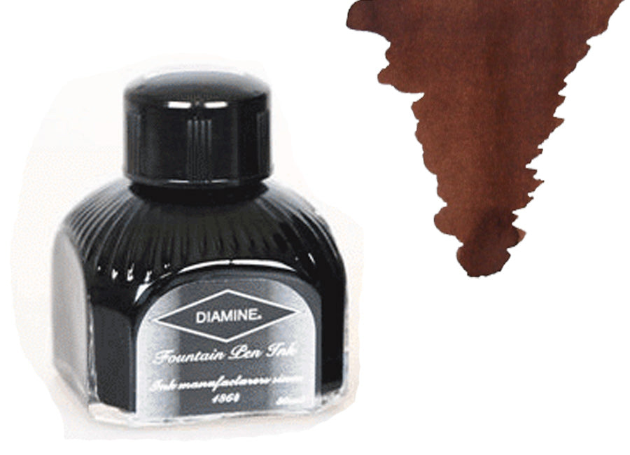 Diamine Ink Bottle, 80ml., Saddle Brown, Italyan crystal bottle