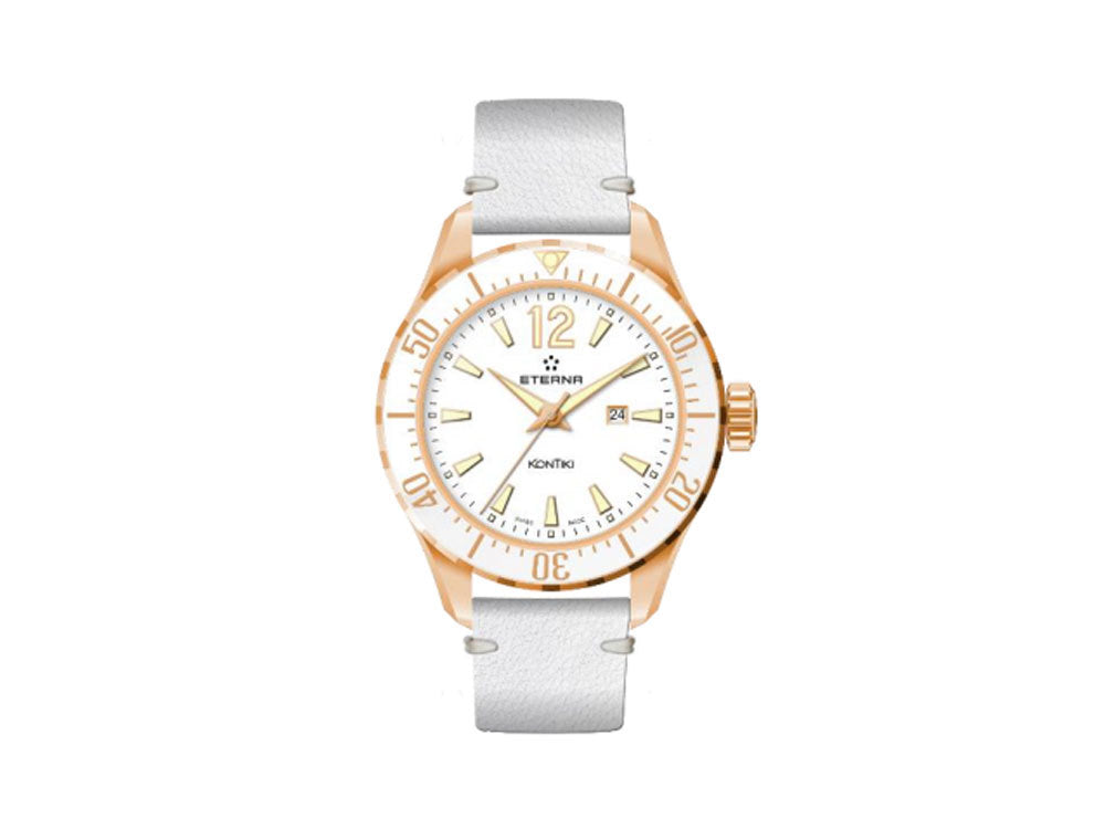Eterna Lady KonTiki Diver Quartz Watch, ETA 956.412, 36mm, Leather Strap, White