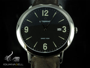 Eterna Eternity Gent Quartz watch, ETA 955.112, 42mm., Black, Leather strap