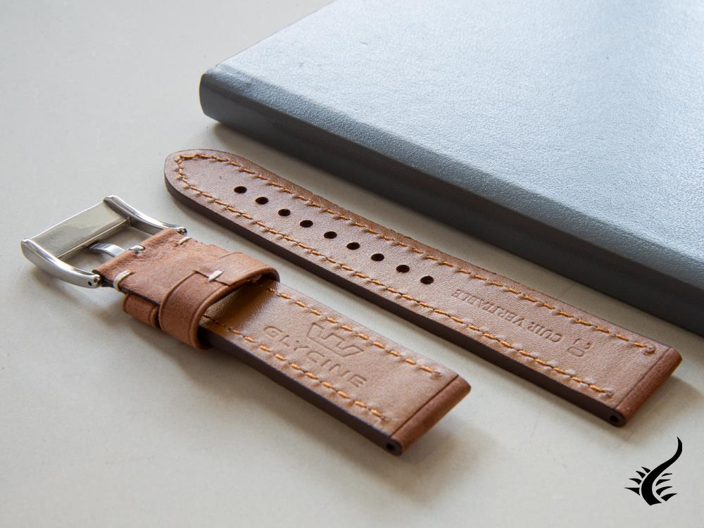 Glycine, Leather Strap, 20 mm, Brown, Buckle