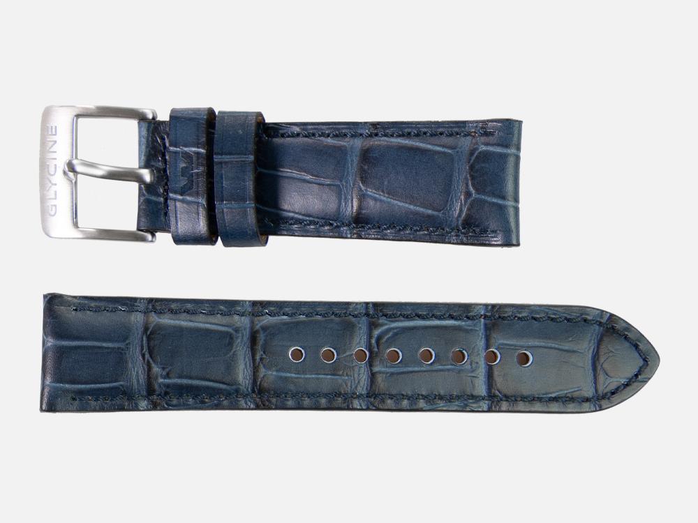 Glycine, Leather strap, 24mm, Blue, LBK8-24