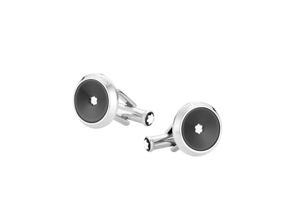 Montblanc Iconic Cufflinks, Stainless steel, Resin, Mat brushed, Black, 118607