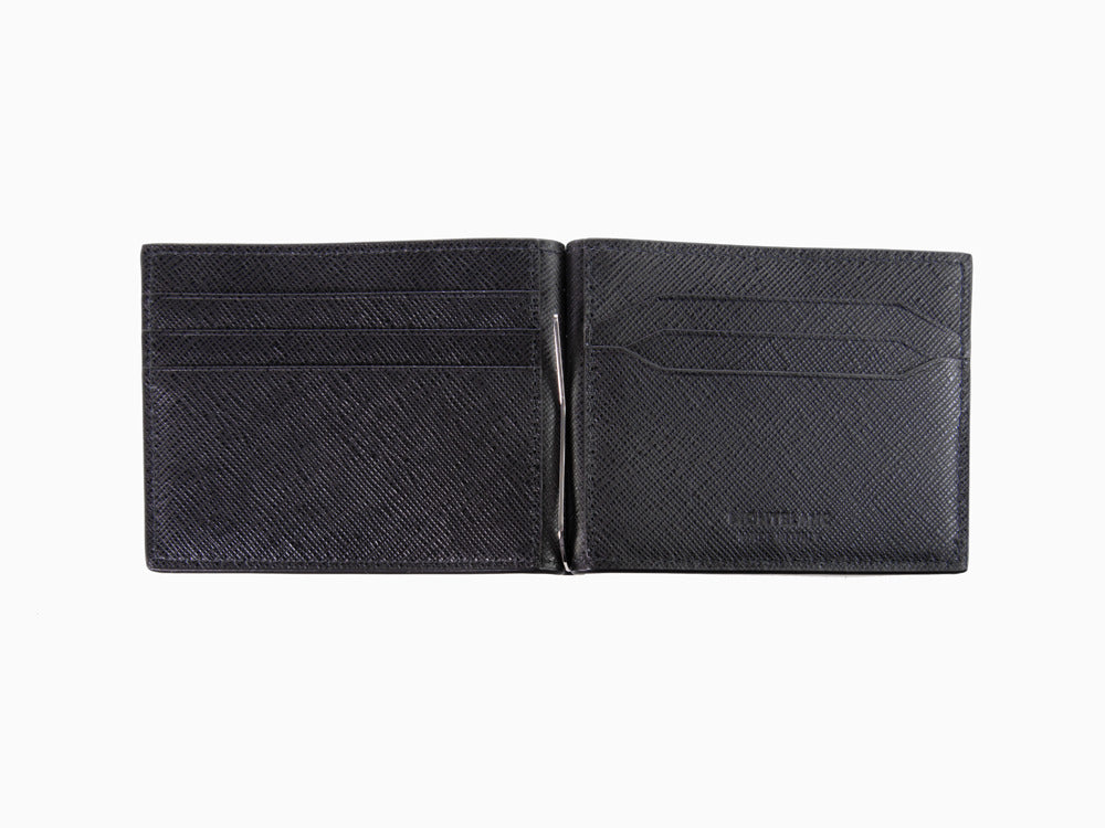 Montblanc Sartorial Wallet, Leather, Black, 6 Cards, Money Clip, 13031 Iguana