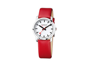 Mondaine SBB Simply Elegant Quartz watch, stainless, Red leather strap, 36mm