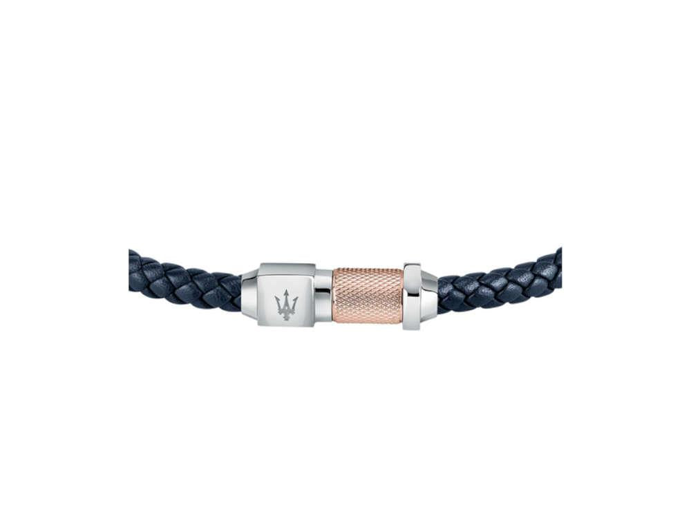 Maserati Gioielli Bracelet, Leather, Blue, Rose Gold PVD