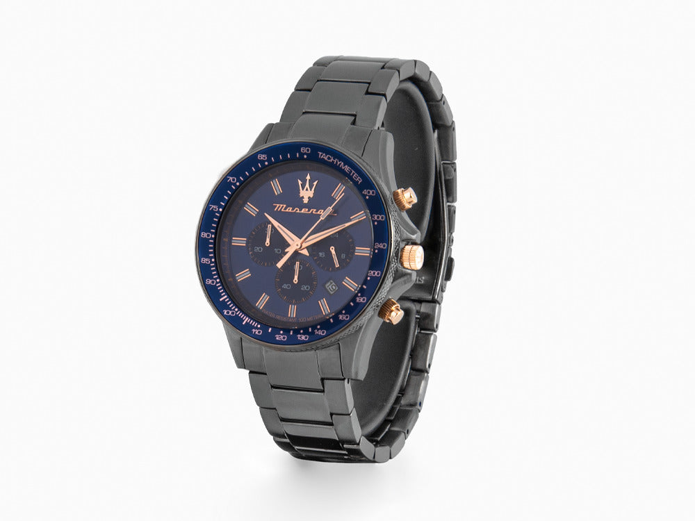 Maserati Sfida Quartz Watch, PVD Gun Metal, Blue, 44 mm, R8873640001