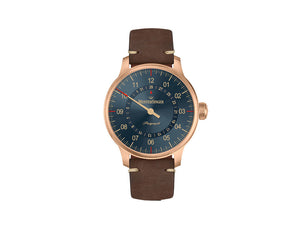 Meistersinger Perigraph Bronce Automatic Watch, 43 mm, Blue, Leather, AM1017BR