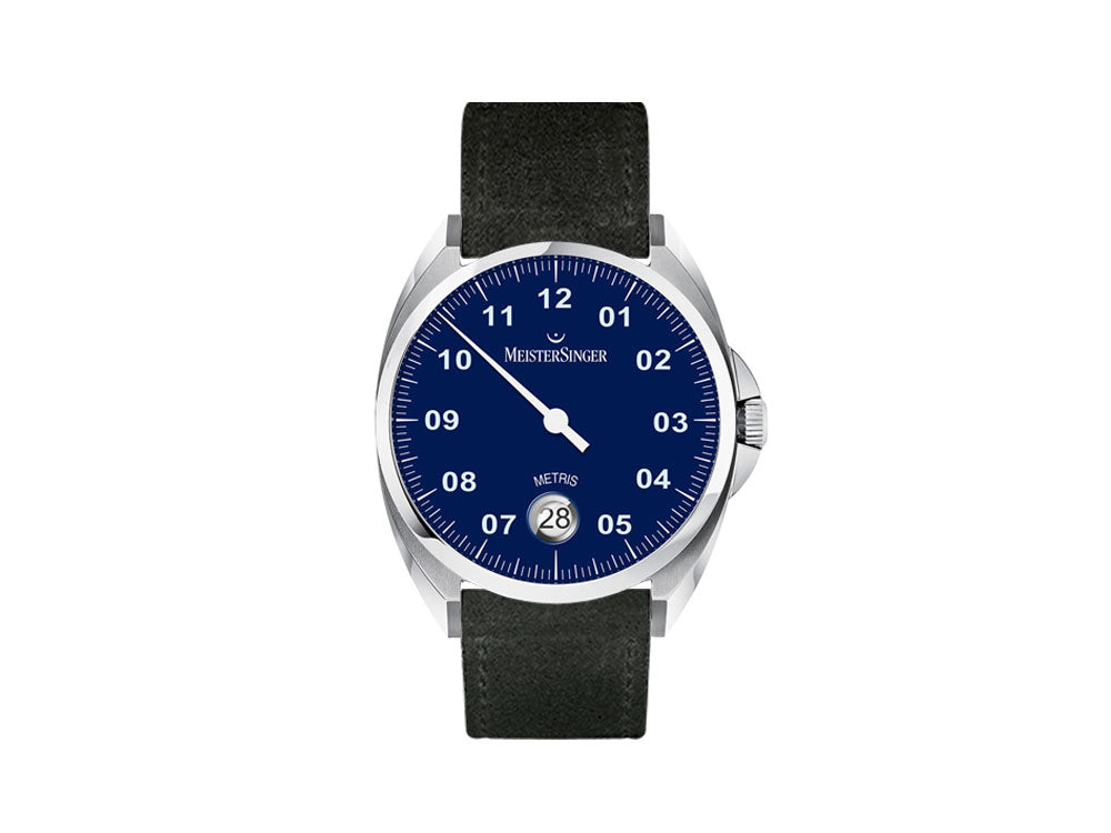 Meistersinger Metris Blue Automatic Watch, 38mm, Leather strap, ME908-SV01