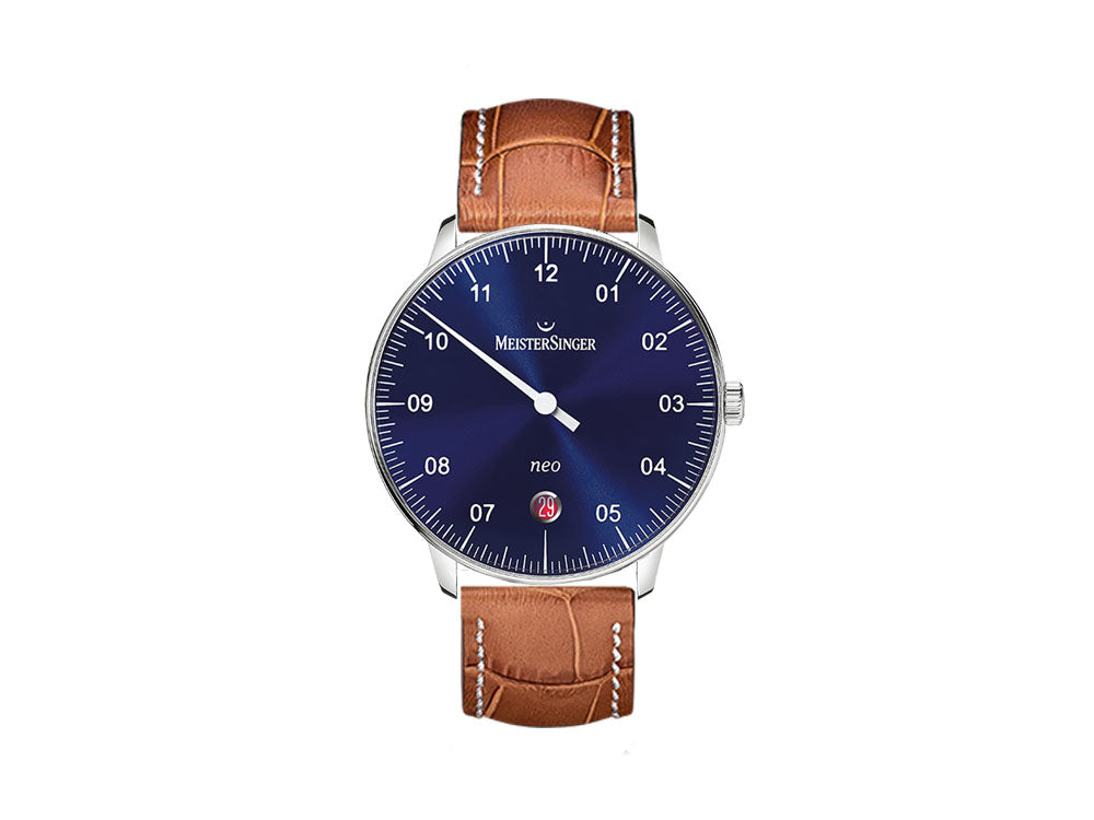 Meistersinger Neo Sunburst Silver Automatic Watch, 36 mm, Cognac, NE908N-SG03W