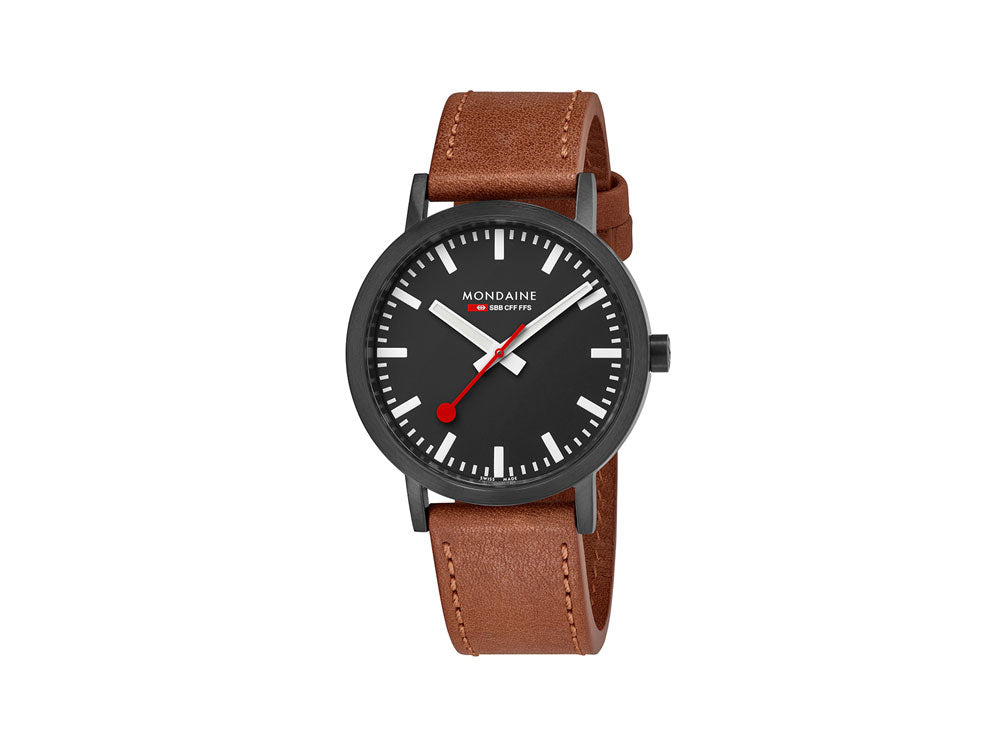 Mondaine Classic Quartz Watch, PVD, Black, 40mm, Leather, A660.30360.64SBG