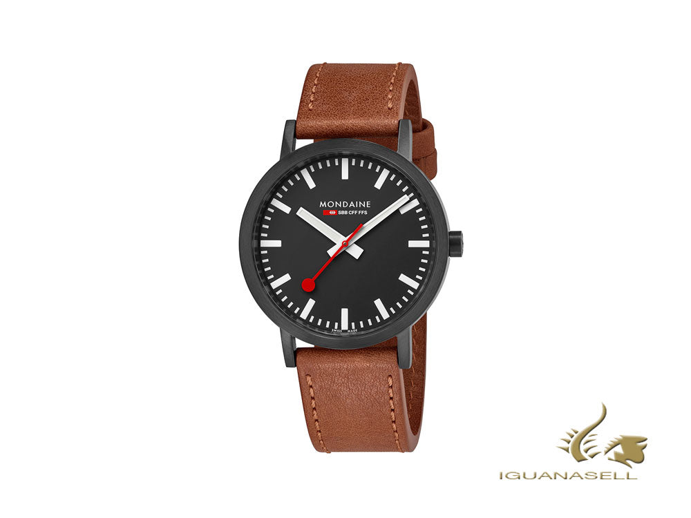 Mondaine Classic Quartz Watch, PVD, Black, 40mm, Leather, A660.30360.64SBG