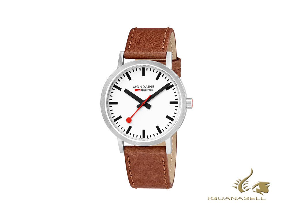 Mondaine Classic Quartz Watch, White/Brown, 40mm, Leather, A660.30360.16SBT