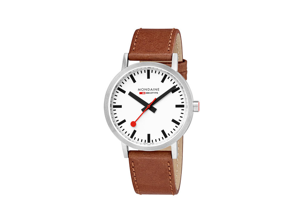 Mondaine Classic Quartz Watch, White/Brown, 40mm, Leather, A660.30360.16SBT