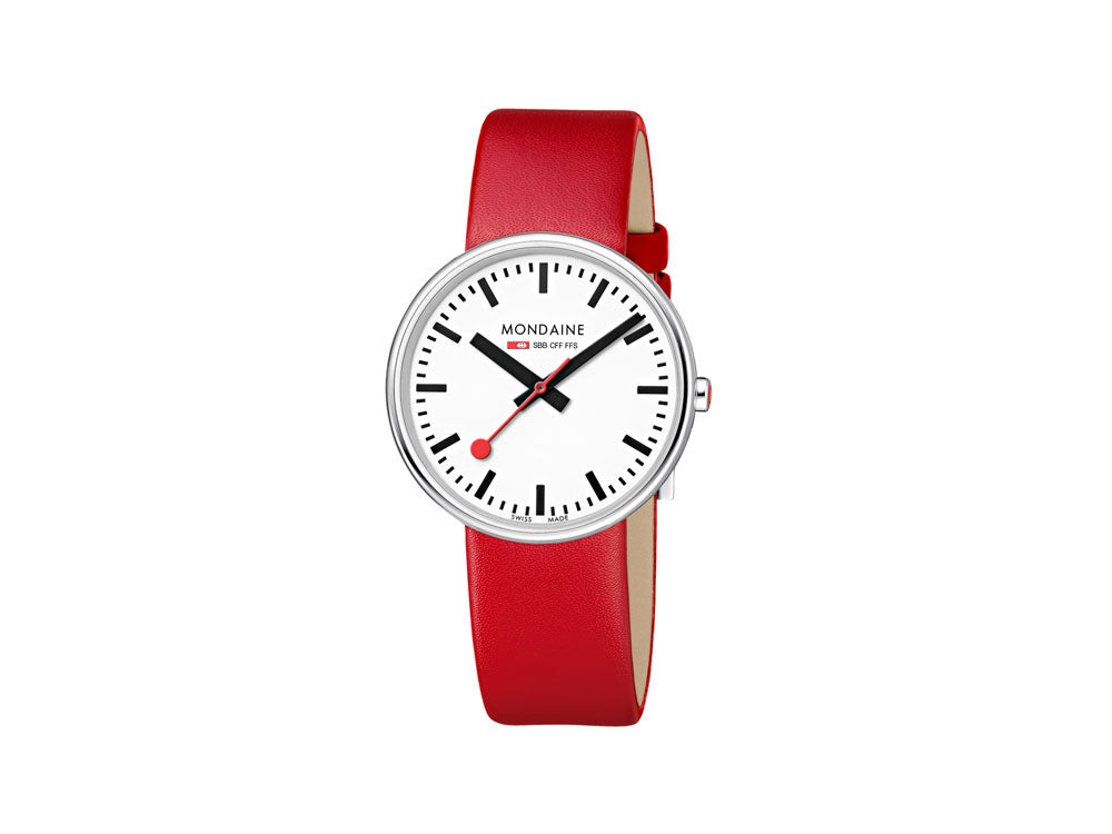 Mondaine SBB Mini Giant BackLight Quartz Watch, White/ Red, 35mm, MSX.3511B.LC