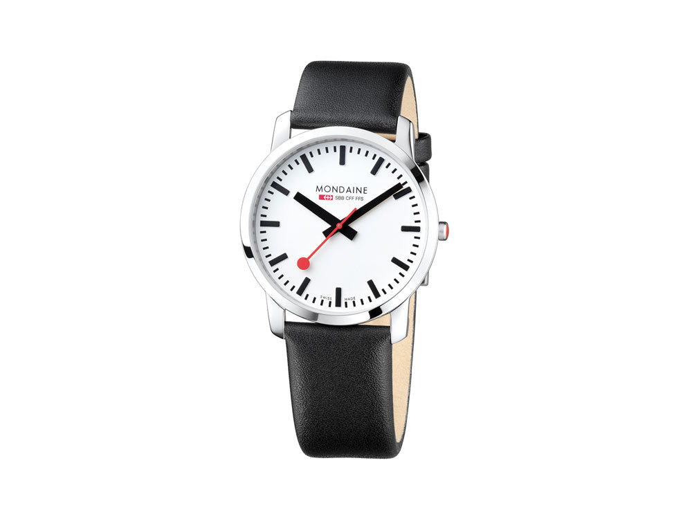 Mondaine SBB Simply Elegant Quartz watch, polished stainless, White, 41mm