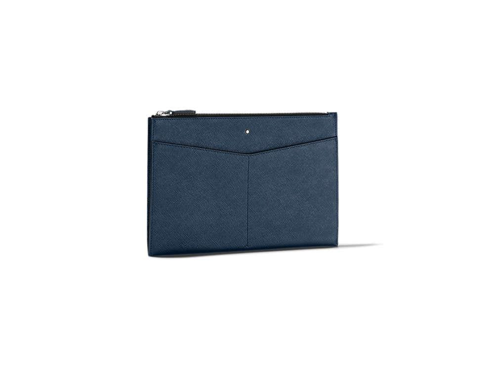 Montblanc Sartorial Clutch, Leather, Cotton, Blue, Zip, 128571