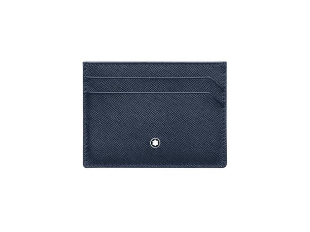 Montblanc Sartorial Credit card holder, Leather, Blue, 5 Cards, 128596