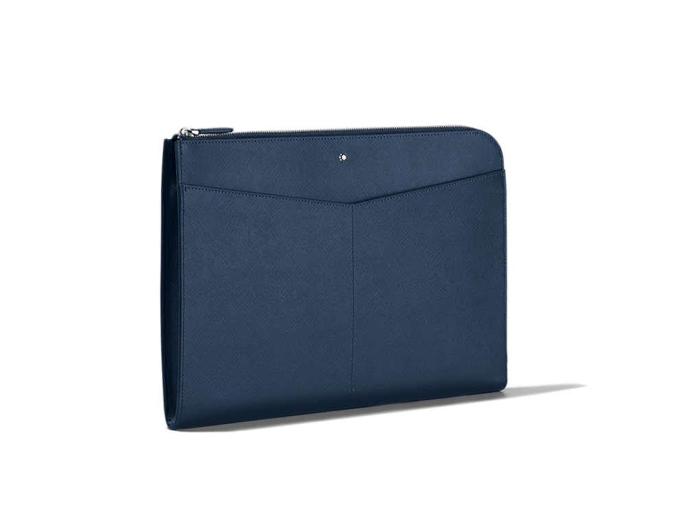 Montblanc Sartorial Portfolio, Leather, Cotton, Blue, Zip, 128558