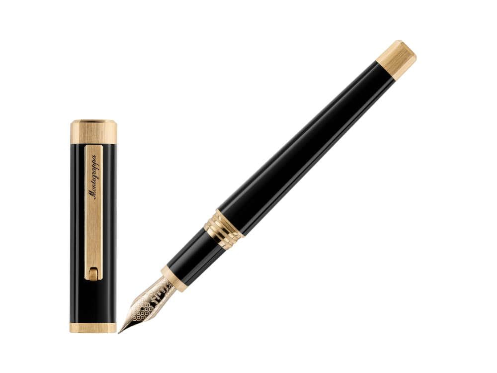 Montegrappa Quattro Fountain Pen, Gold plated, 14k Gold, Black, ISZ4I-4Y