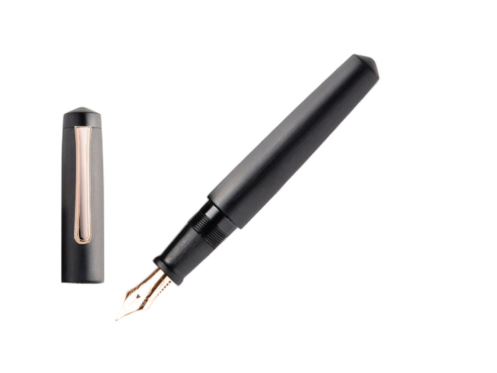 Nakaya Writer Fountain Pen Black Hairline, Piccolo, Ebonite, Rose Gold