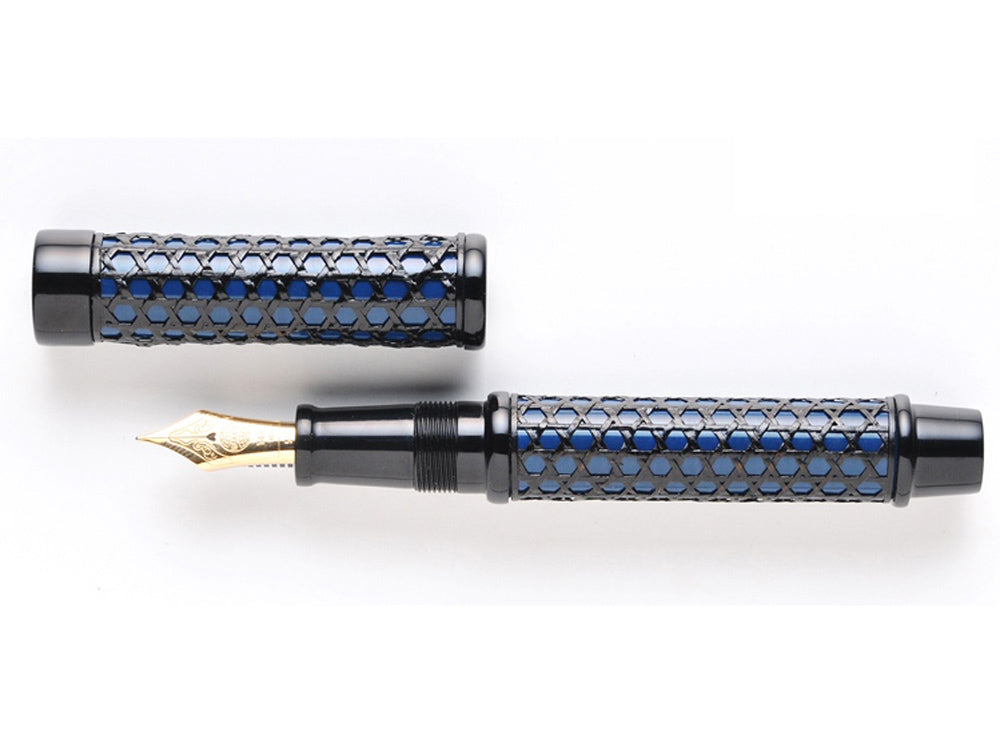 Nakaya Basket Mesh Fountain Pen, Indigo Blue, Ebonite and Urushi lacquer