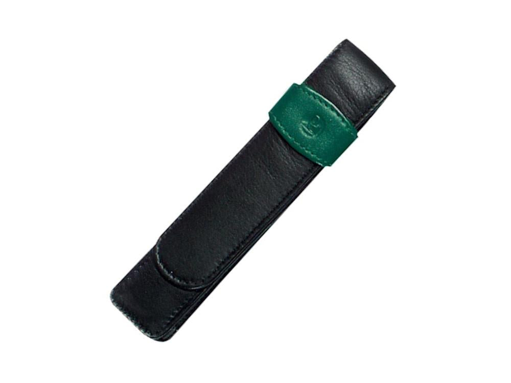 Pelikan 1 Pen Case, Leather, Black-Green, Soft, Flap tuck, 923524