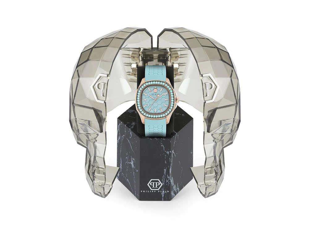 Philipp Plein Lady Quartz Watch, Turquoise, 38 mm, Mineral crystal 