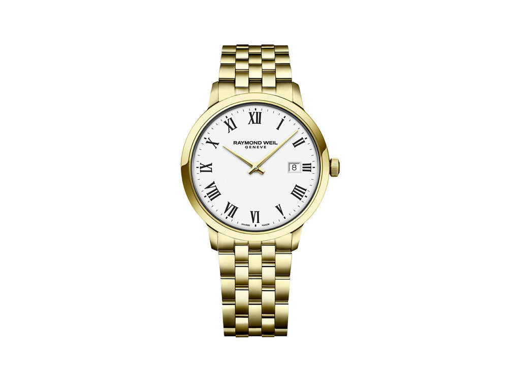 Raymond Weil Toccata Quartz Watch, PVD Gold, White, 39 mm, Day, 5485-P-00300