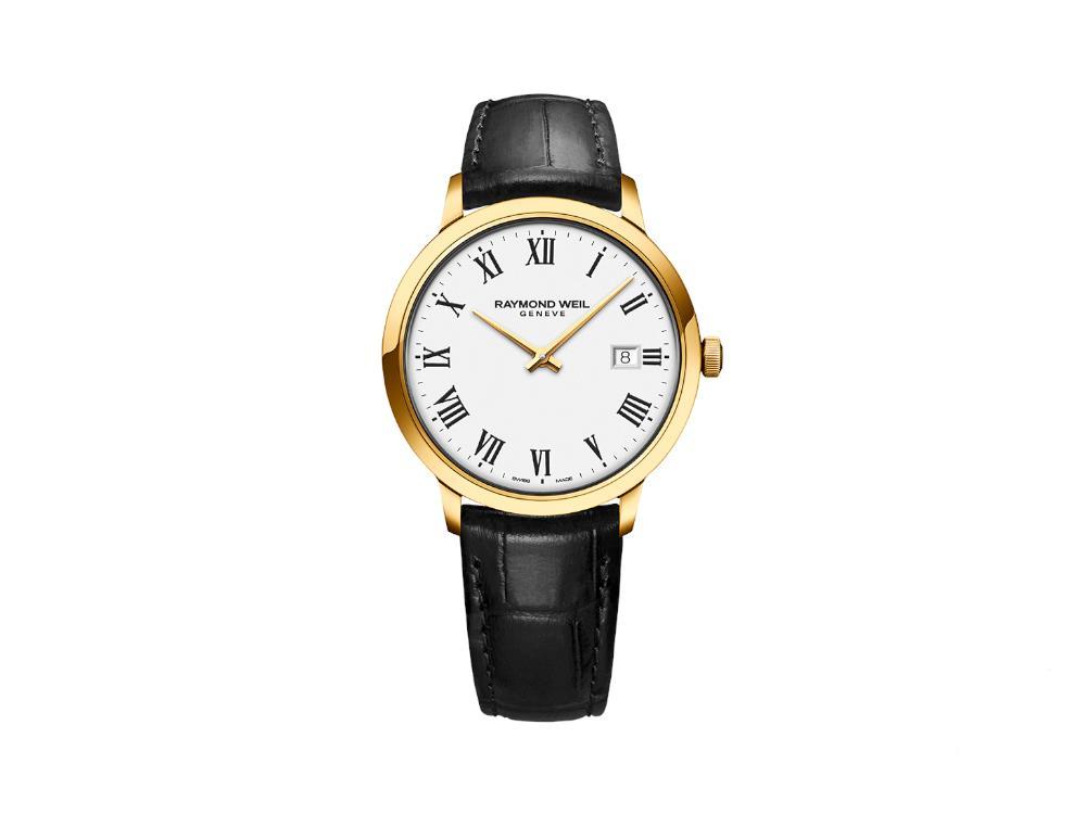 Raymond Weil Toccata Watch, PVD Gold, White, 39 mm, Leather, 5485-PC-00300