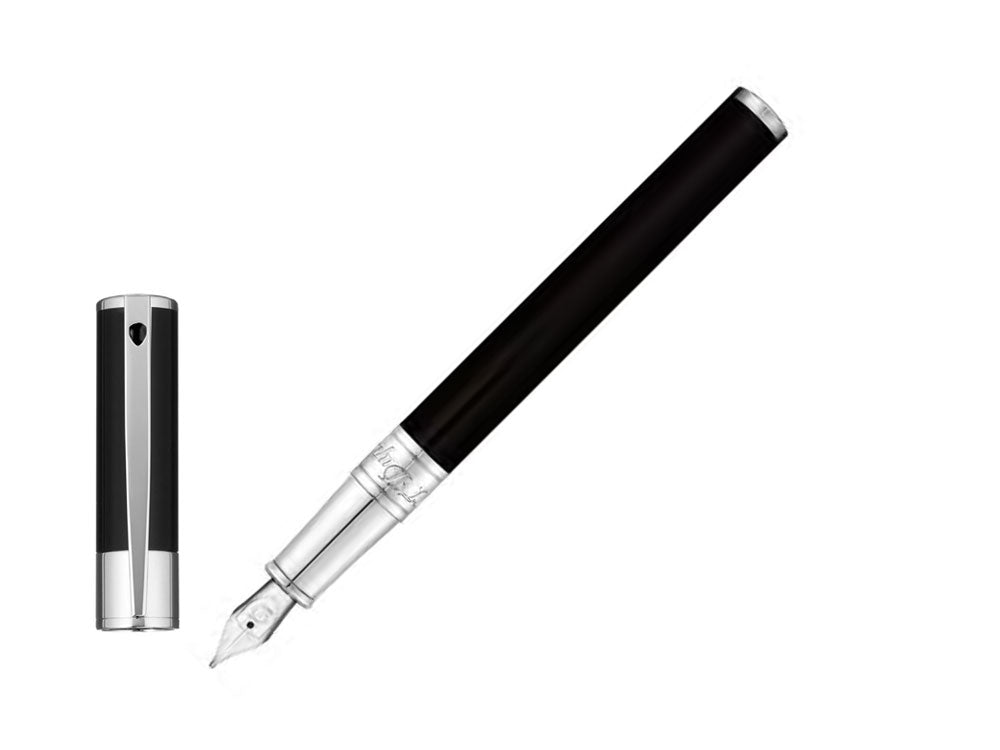 S.T. Dupont D-Initial Fountain Pen, Lacquer, Black, Chrome Trim, 260203