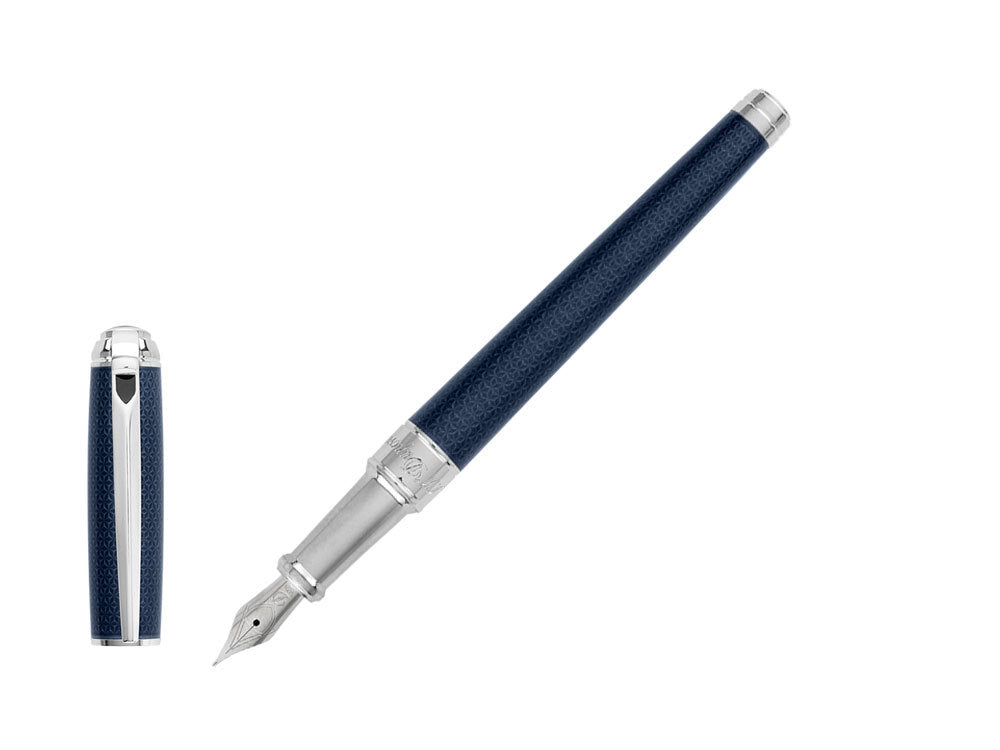 S.T. Dupont New Line D Medium Fountain Pen, Lacquer, Blue, Guilloche