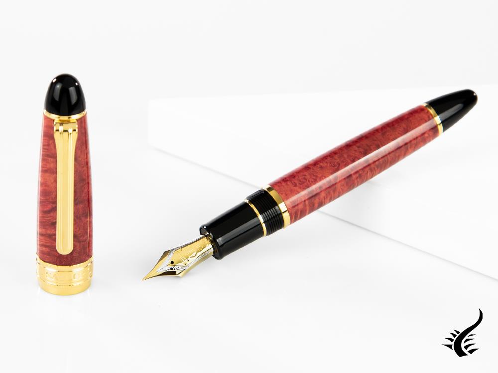 Sailor King of Pens Brier Wood Fountain Pen, Red, 24k Gold, 10-7152-438