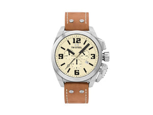 TW Steel Canteen Quartz Watch, Beige, 46 mm, Leather strap, 10 atm, TW1010