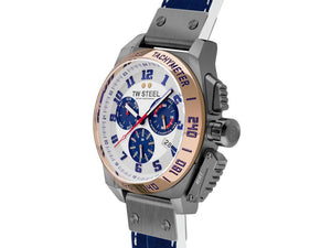 TW Steel Fast Lane Quartz Watch, White, 46 mm, Leather, Ltd. Edition, TW1018