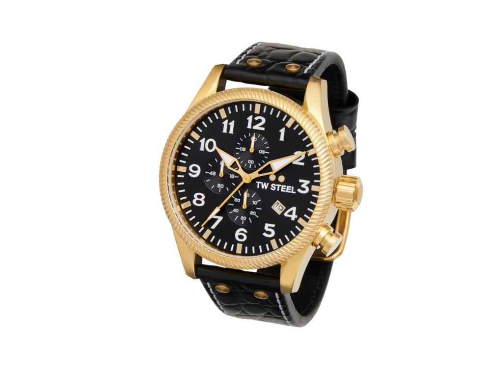 TW Steel Volante Quartz Watch, Black, 48 mm, Leather strap, 10 atm, VS115