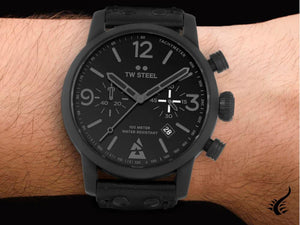 TW Steel Blast Quartz Watch, Black, 48 mm, Leather strap, 10 atm, MS99