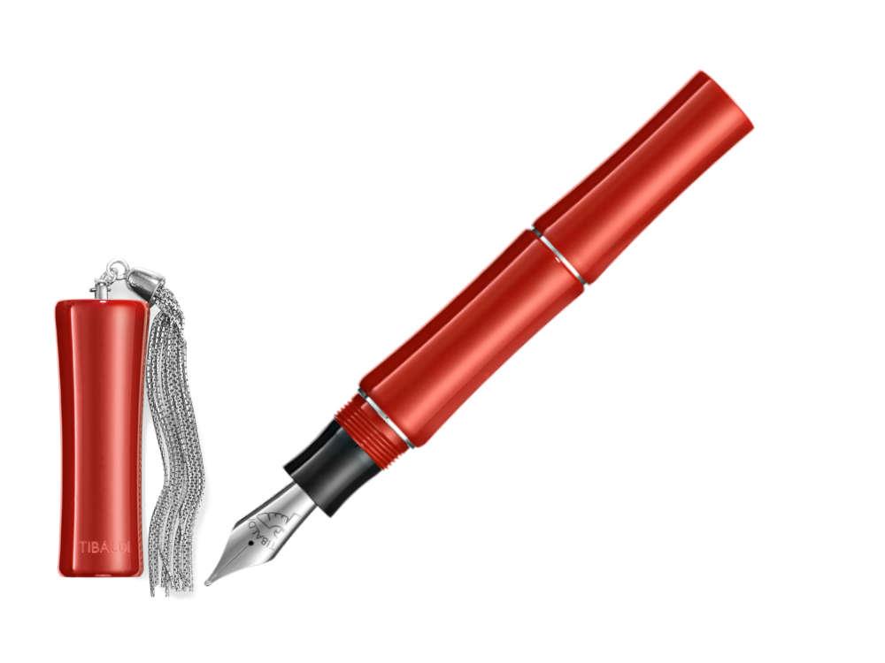 Tibaldi Bamboo Lipstick Red Fountain Pen, Palladium trim, BMB-2226-FP