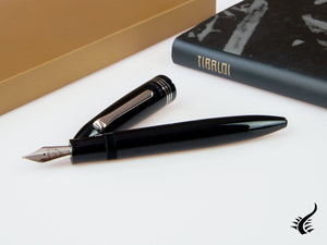 Tibaldi Bononia Rich Black Fountain Pen, Palladium trim, BNN-237-FP