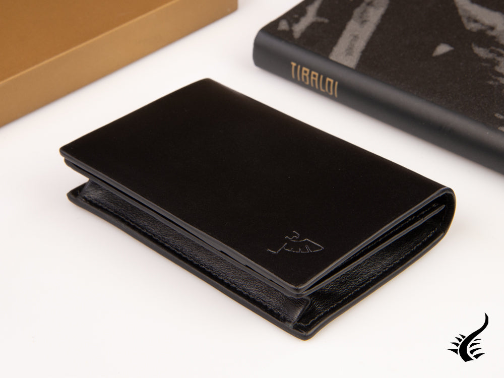 Tibaldi Leather Business Card Case, Leather, Cotton, Black, 6 Cards, LTM-BCC