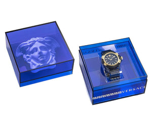 Versace Icon Active Indiglo Quartz Watch, Polycarbonate, Black, 43 mm, VE6E00123