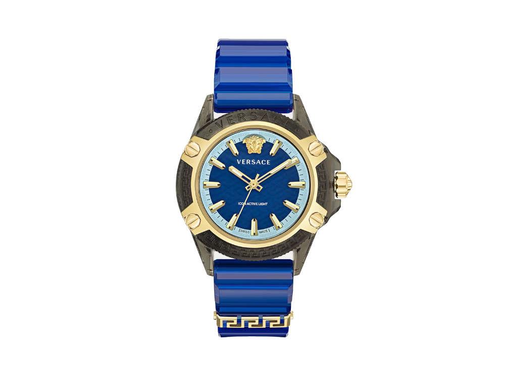 Versace Icon Active Indiglo Quartz Watch, Polycarbonate, Blue, 43 mm, VE6E00323